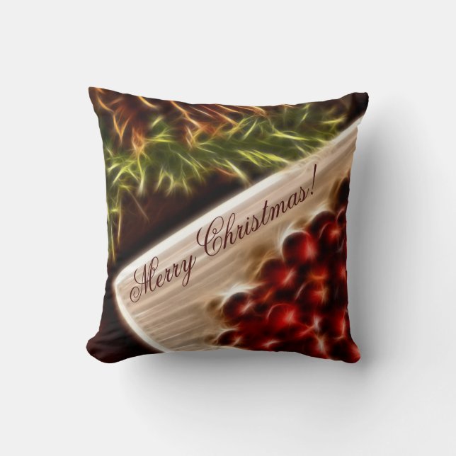 Fractal Cranberry Christmas with Customisable Text Cushion (Front)