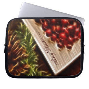 Fractal Cranberry Christmas with Customisable Text Laptop Sleeve