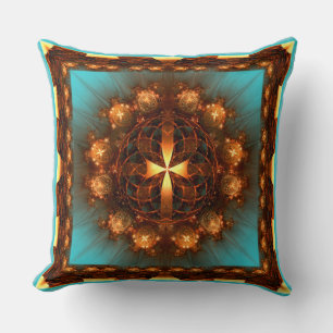 Fractal cross ornate glowing pattern cushion