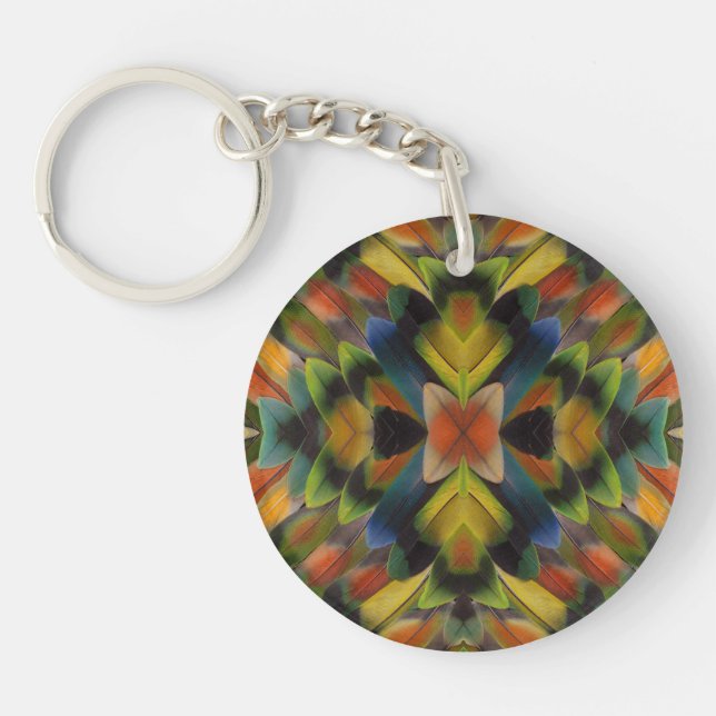 Fractal Design Of Lovebird Feathers Key Ring (Front)