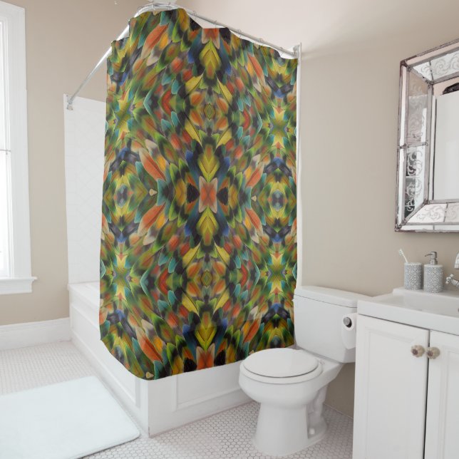 Fractal Design Of Lovebird Feathers Shower Curtain (In Situ)