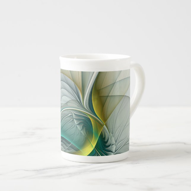 Fractal Evolution, Golden Turquoise Abstract Art Bone China Mug (Front Right)