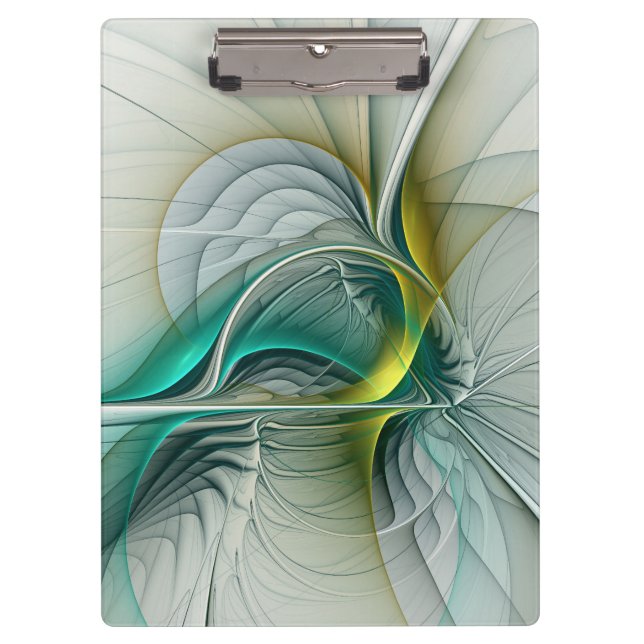 Fractal Evolution, Golden Turquoise Abstract Art Clipboard (Front)