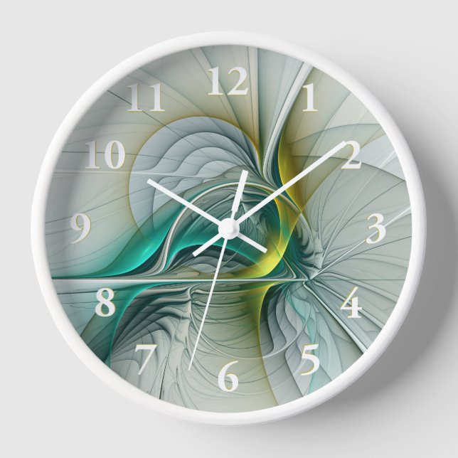 Fractal Evolution, Golden Turquoise Abstract Art Clock (Front)