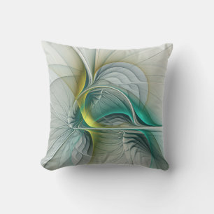 Fractal Evolution, Golden Turquoise Abstract Art Cushion