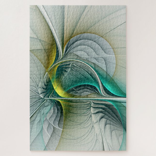 Fractal Evolution, Golden Turquoise Abstract Art Jigsaw Puzzle (Vertical)