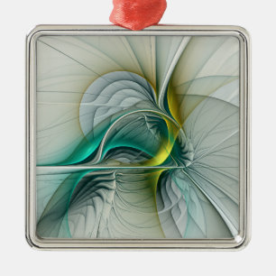 Fractal Evolution, Golden Turquoise Abstract Art Metal Tree Decoration