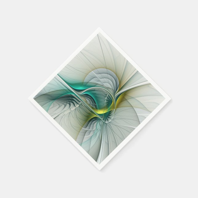 Fractal Evolution, Golden Turquoise Abstract Art Napkin (Corner)