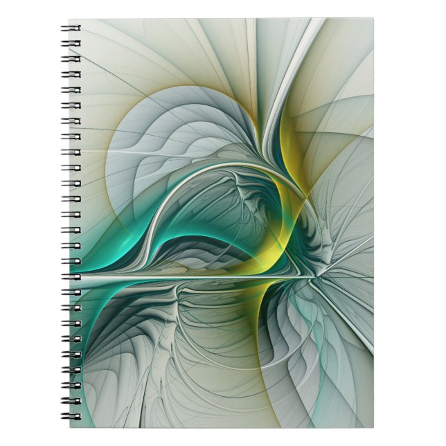 Fractal Evolution, Golden Turquoise Abstract Art Notebook (Front)