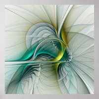 Fractal Evolution, Golden Turquoise Abstract Art