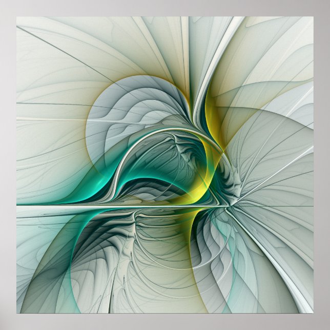 Fractal Evolution, Golden Turquoise Abstract Art Poster (Front)