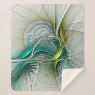 Fractal Evolution, Golden Turquoise Abstract Art Sherpa Blanket