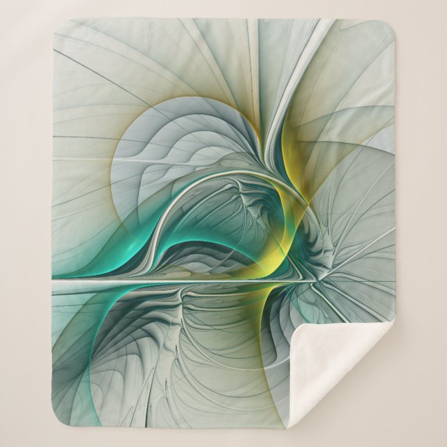 Fractal Evolution, Golden Turquoise Abstract Art Sherpa Blanket (Front)