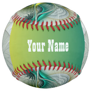 Fractal Evolution, Golden Turquoise Abstract Name Softball