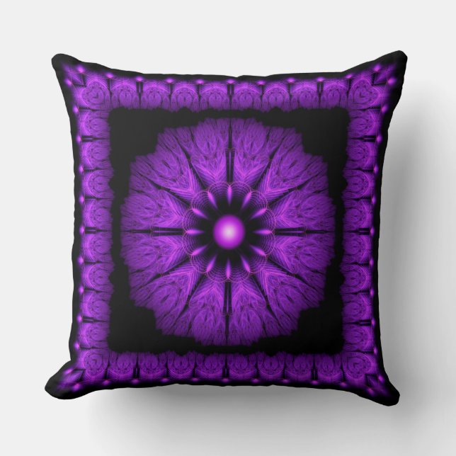 Fractal fairy blue framed ornament cushion (Front)