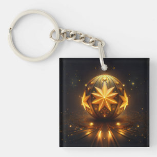 Fractal Fantasy Bronze Sphere Gold Stars Key Ring