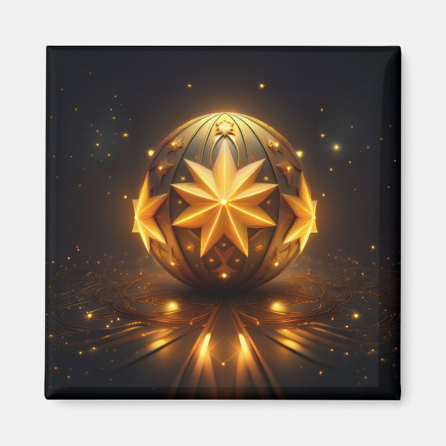 Fractal Fantasy Bronze Sphere Gold Stars  Magnet (Front)