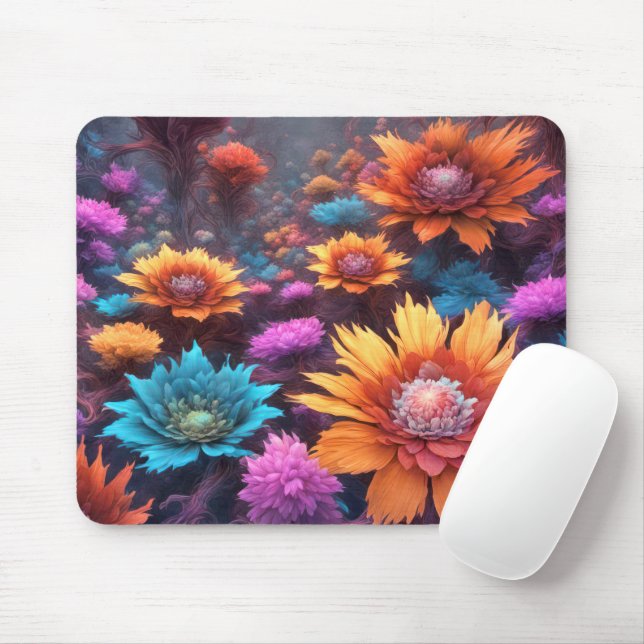 Fractal Fantasy Flowers Mouse Pad (With Mouse)