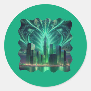 Fractal Fireworks Over The City Classic Round Sticker