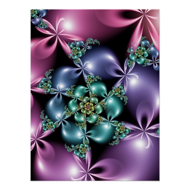 Fractal Flower Abstract Luminous Floral Design Poster (Front)