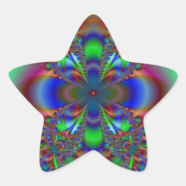 Fractal Flower In Multi Colours Star Sticker (Front)