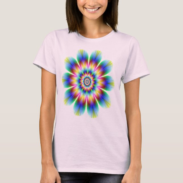 Fractal Flower rainbow Explosion T-Shirt (Front)