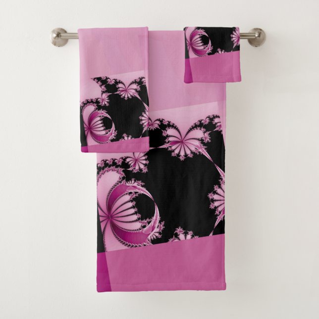 Fractal Garden pink Bath Towel Set (Insitu)