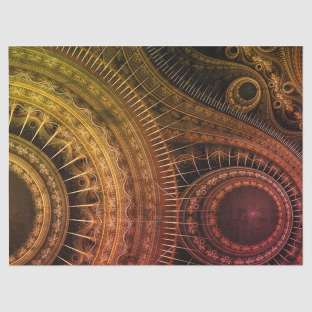 Fractal Gears Gold Abstract 16 Decoupage Tissue Paper (Front)