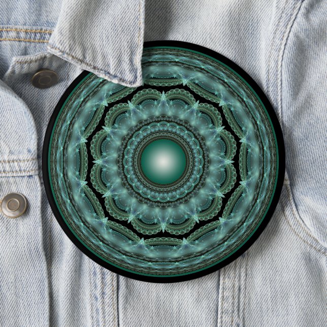 Fractal glossy mandala 6 cm round badge (In Situ)