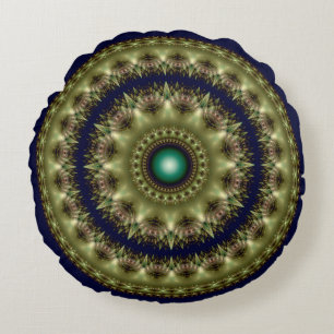 Fractal glowing round kaleidoscopic pattern cushion