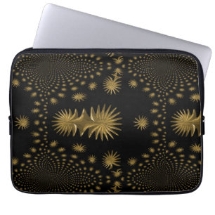 fractal golden stars,black background laptop sleeve