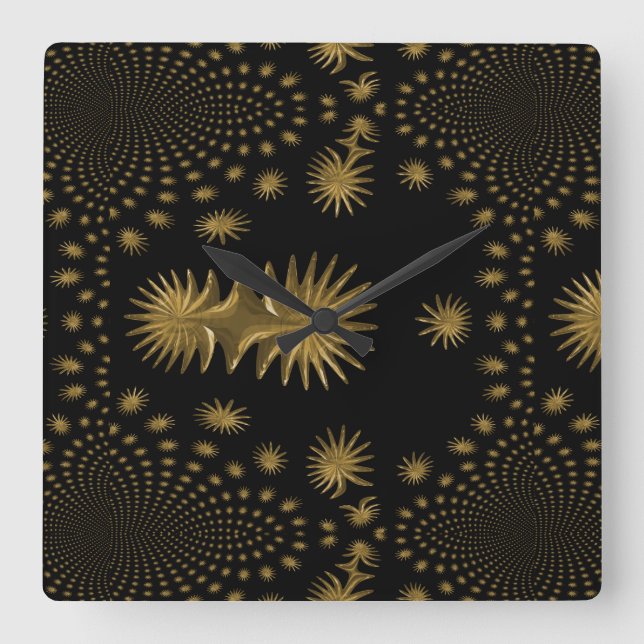 fractal golden stars,black background square wall clock (Front)