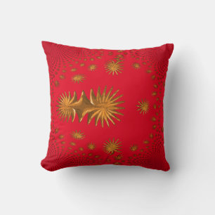 fractal golden stars,red background cushion