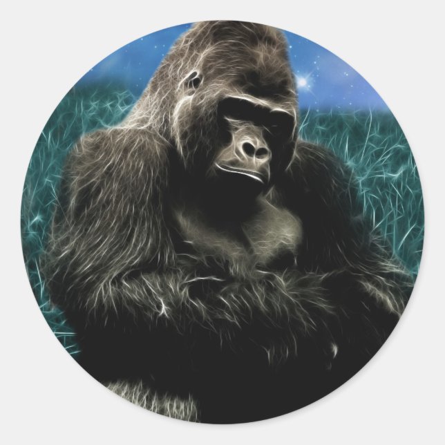 Fractal Gorilla in the meadow Classic Round Sticker (Front)