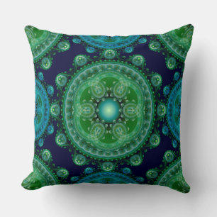 Fractal green blue oriental decoration cushion