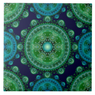 Fractal green blue oriental pattern tile