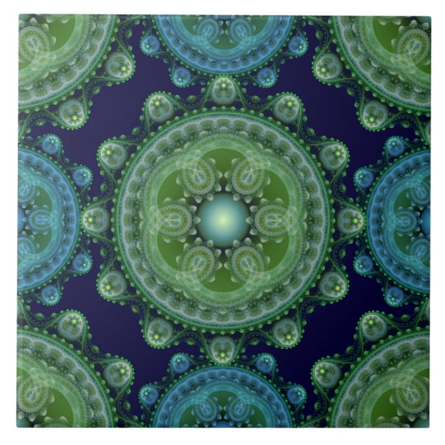 Fractal green blue oriental pattern tile (Front)