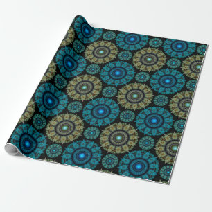 Fractal green blue pattern wrapping paper