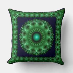 Fractal green brilliant framed mandala cushion