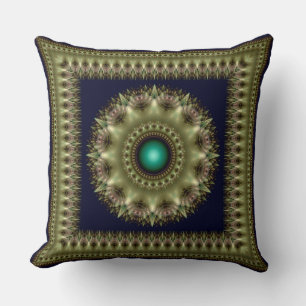Fractal green brilliant framed mandala cushion