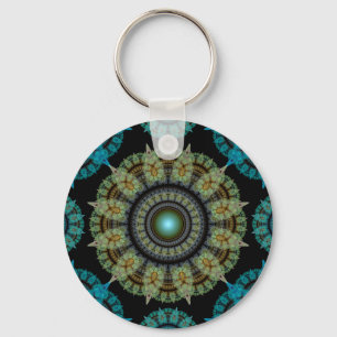 Fractal green oriental pattern keychain