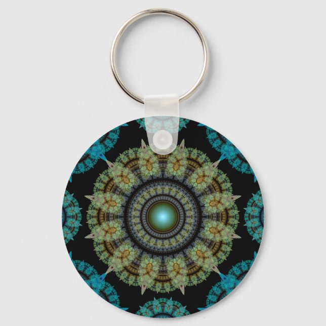 Fractal green oriental pattern keychain (Front)