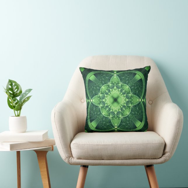 Fractal Green St Patrick's Day Lucky Shamrock Cushion (Chair)