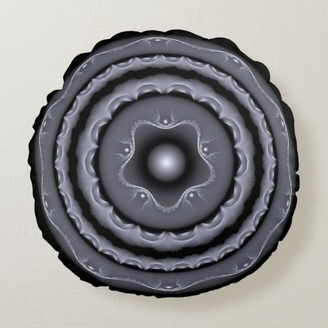 Fractal grey visionary decoration round cushion (Front)