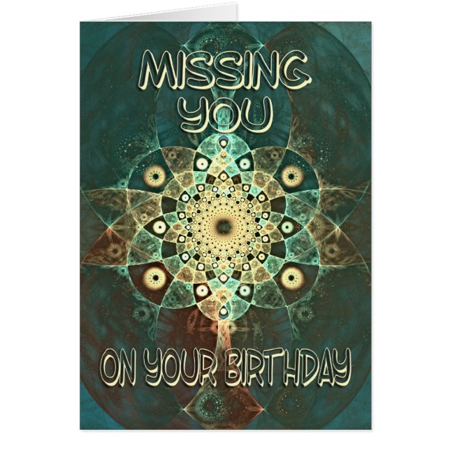 Fractal grunge birthday card saying missing you (Front)