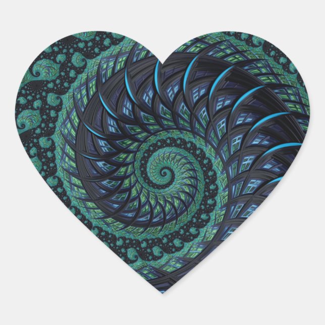 Fractal Heart in Blues & Greens Sticker (Front)