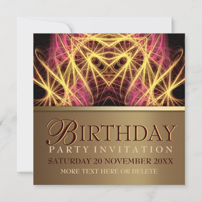 Fractal Heart Pink+Gold Birthday Party Invitation (Front)