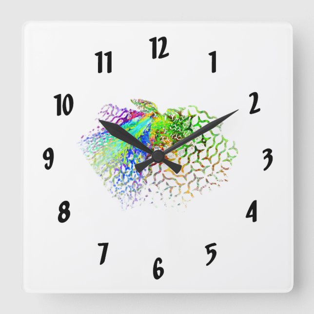Fractal - Hummingbird Square Wall Clock (Front)