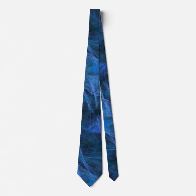 Fractal Indigo Swirls Abstract Mens Neck Tie (Front)