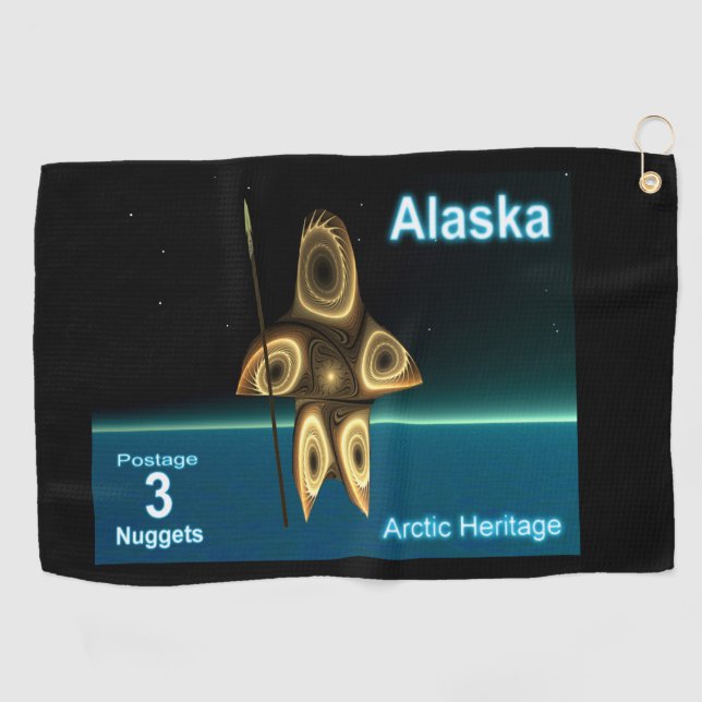 Fractal Inuit Hunter - Alaska Postage Golf Towel (Horizontal)